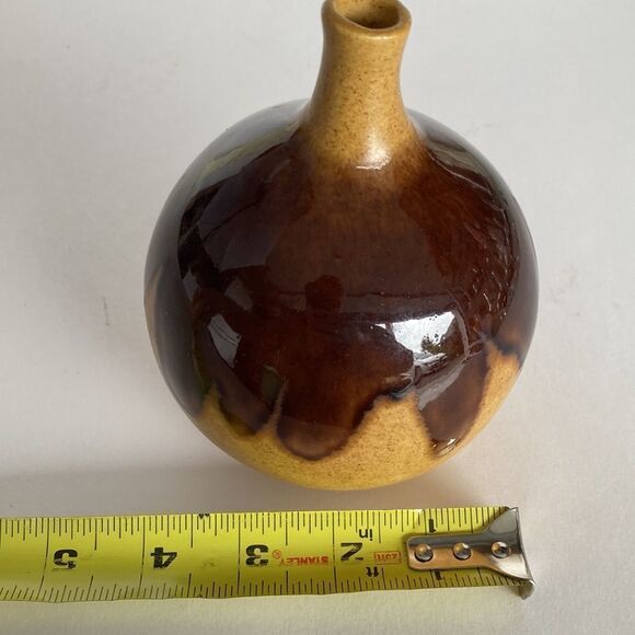 Vintage 1978 Art Studio Drip Glaze Pottery Small Round Bud Vase Boho Earth Tones - Picture 7 of 7